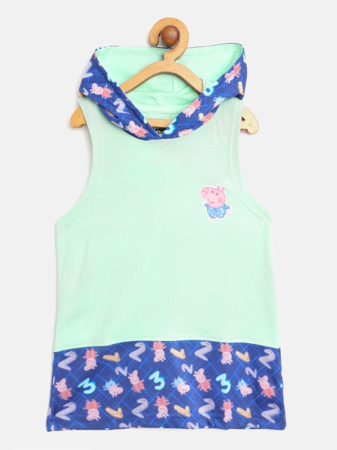 

Eteenz Boys Green Blue Peppa Pig Print Hooded Pure Cotton T-shirt