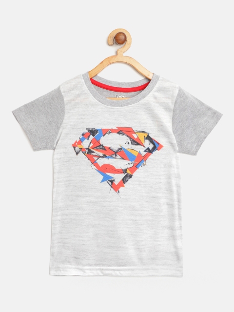 

Eteenz Boys Grey Melange & Red Superman Print Pure Cotton Round Neck T-shirt