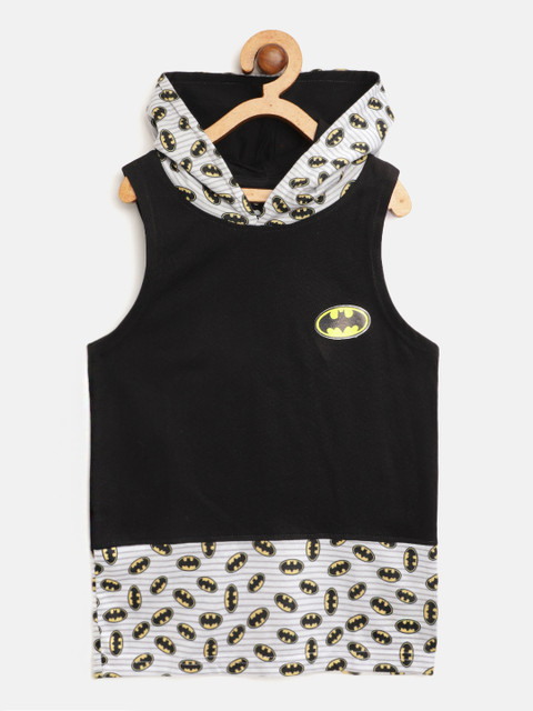 

Eteenz Boys Black White Batman Print Pure Cotton Hooded Pure Cotton T-shirt