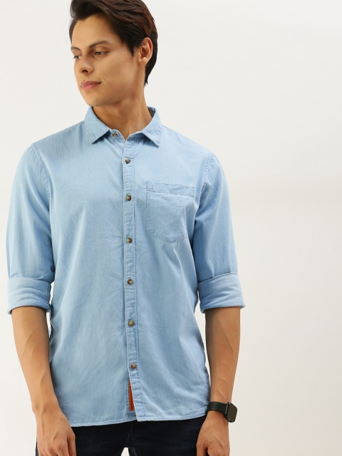 

SINGLE Men Blue SOlid Slim Fit Casual Shirt