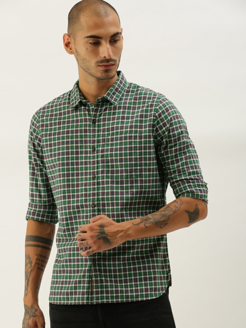 

SINGLE Men Green & Red Slim Fit Checked Casual Shirt