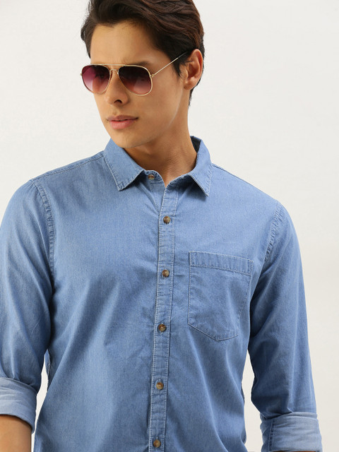 

SINGLE Men Blue Solid Slim Fit Casual Shirt
