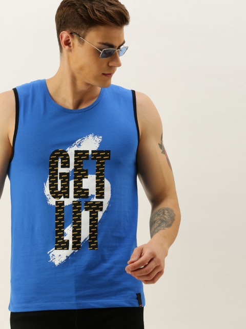 

SINGLE Men Blue Printed Round Neck T-shirt