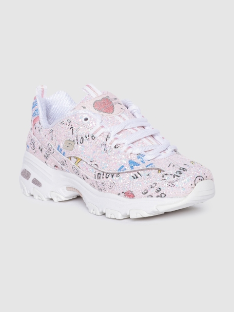 

Skechers Women White & Pink Printed D LITES LUV STORY Sneakers