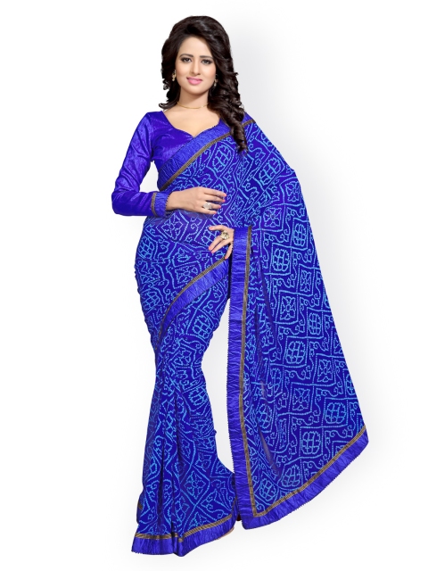 

Mirchi Fashion Blue Poly Georgette Bandhani Print Saree