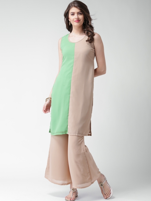 

GERUA Beige & Green Georgette Kurta with Palazzo Trousers