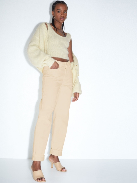 

H&M Women Beige Solid Loose Jeans