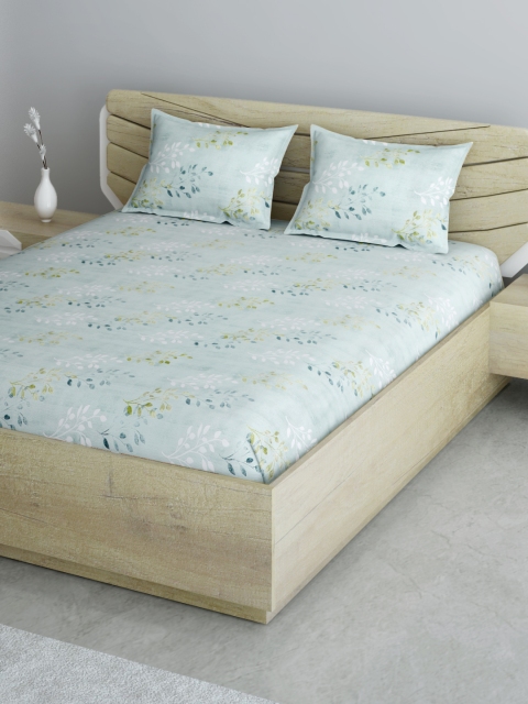

Aura Blue & White Floral 144 TC 120 GSM Cotton 1 Queen Bedsheet with 2 Pillow Covers