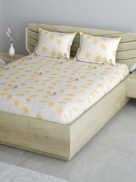 

Aura Beige & Mustard Yellow Floral 144 TC 120 GSM Queen Bedsheet with 2 Pillow Covers