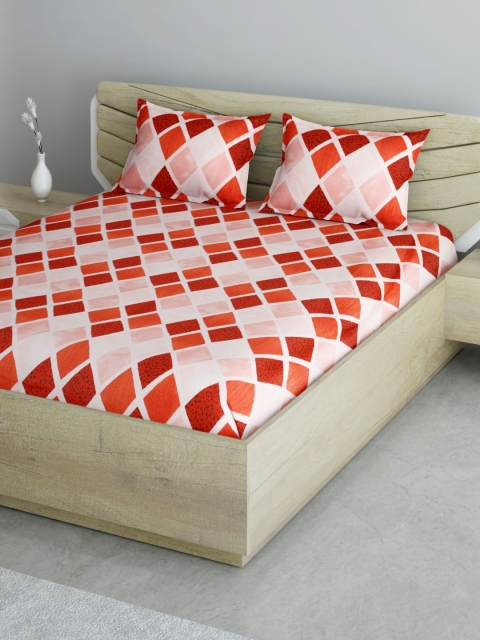 

Aura Red & Off-White Geometric 144 TC Cotton 1 Queen Bedsheet with 2 Pillow Covers