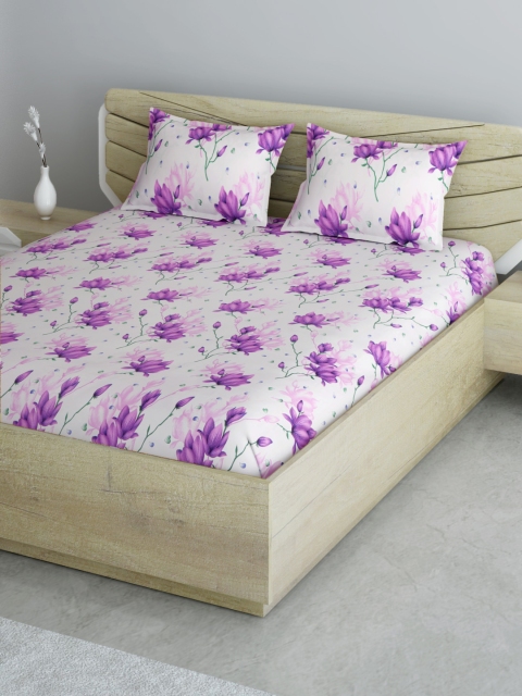

Aura Pink & Purple Floral 144 TC 120 GSM Queen Bedsheet with 2 Pillow Covers
