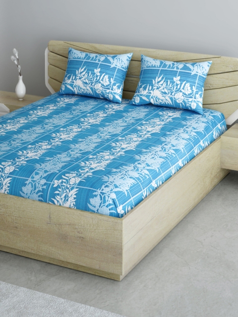 

Aura Blue & White Floral 144 TC 120 GSM Cotton Double Queen Bedsheet with 2 Pillow Covers