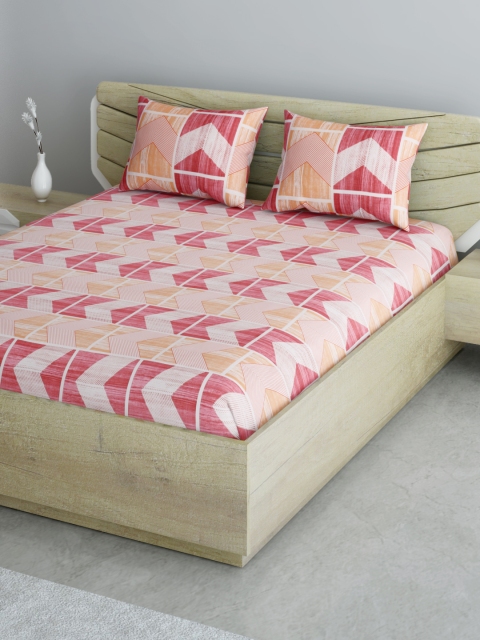 

Aura Pink & White Geometric Print 144 TC 120 GSM Cotton Queen Bedsheet & 2 Pillow Covers