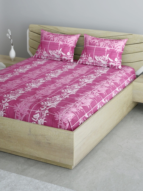 

Aura Pink & White Floral 144 TC 120 GSM Cotton Queen Bedsheet with 2 Pillow Covers