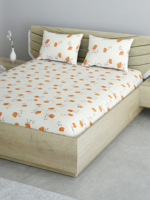 

Aura White & Yellow Floral 144 TC 120 GSM Cotton Queen Bedsheet with 2 Pillow Covers
