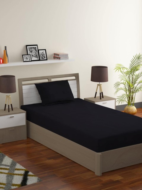 

Bromwick Black Solid 180 TC Polycotton 1 Single Bedsheet with 1 Pillow Covers
