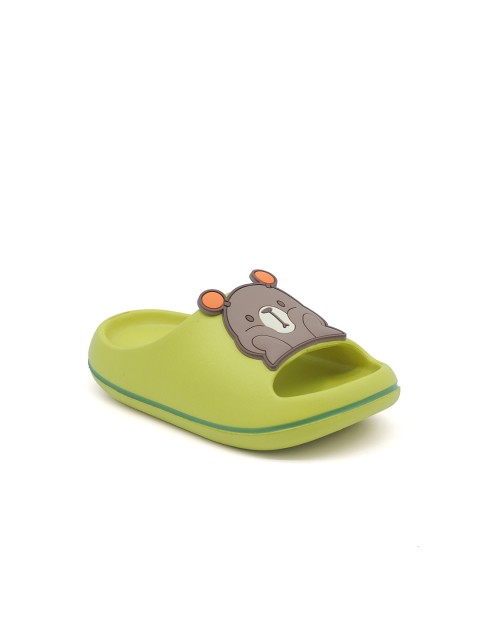 

FEETWELL SHOES Kids Olive Green & Brown Solid Sliders