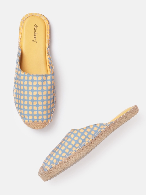 

DressBerry Women Blue & Yellow Printed Espadrilles Mules