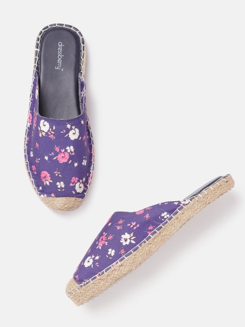 

DressBerry Women Purple & Pink Floral Print Espadrilles Mules