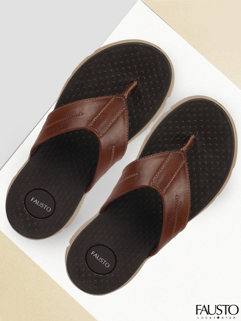 

FAUSTO Men Tan & Beige Solid Thong Flip-Flops