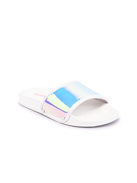 

KazarMax Women White & Blue Printed Sliders