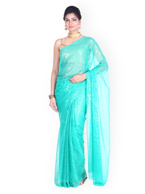 

SOUNDARYA Sea Green Chiffon & Art Silk Self-Printed Saree