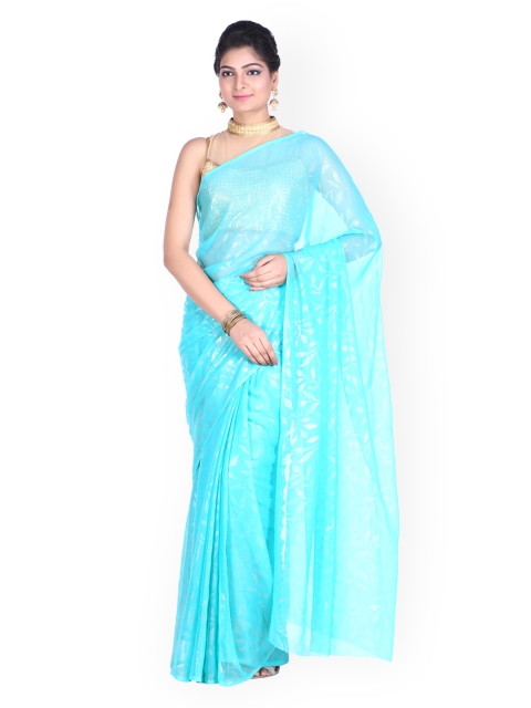 

SOUNDARYA Turquoise Blue Chiffon & Art Silk Self-Printed Saree