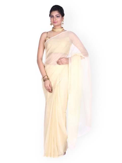

SOUNDARYA Cream-Coloured Chiffon & Art Silk Self-Printed Saree