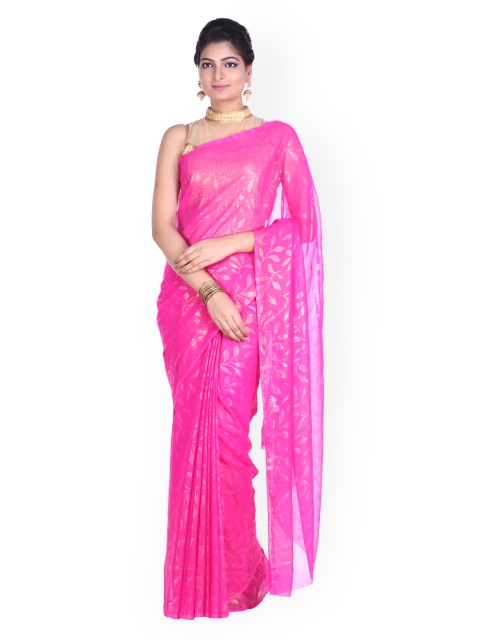 

SOUNDARYA Pink Chiffon & Art Silk Self-Printed Saree