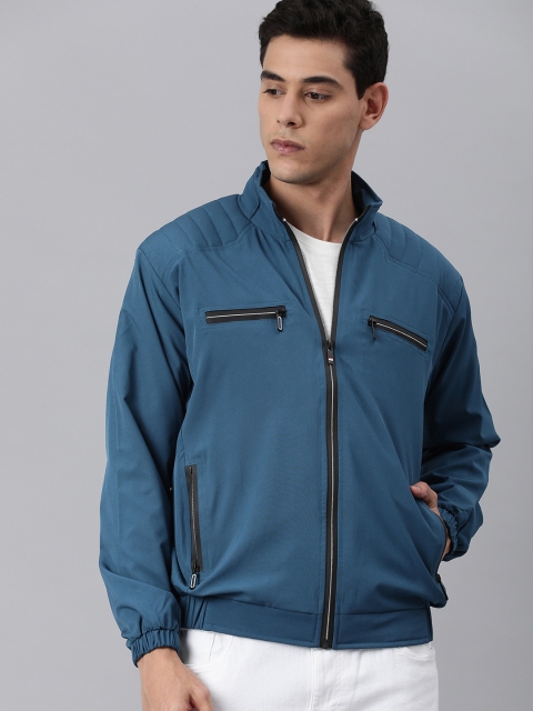 

VOXATI Men Teal Blue Windcheater Bomber Jacket