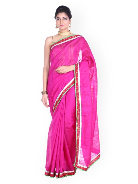 

SOUNDARYA Pink Self-Striped Bhagalpuri Art Silk Traditional Saree