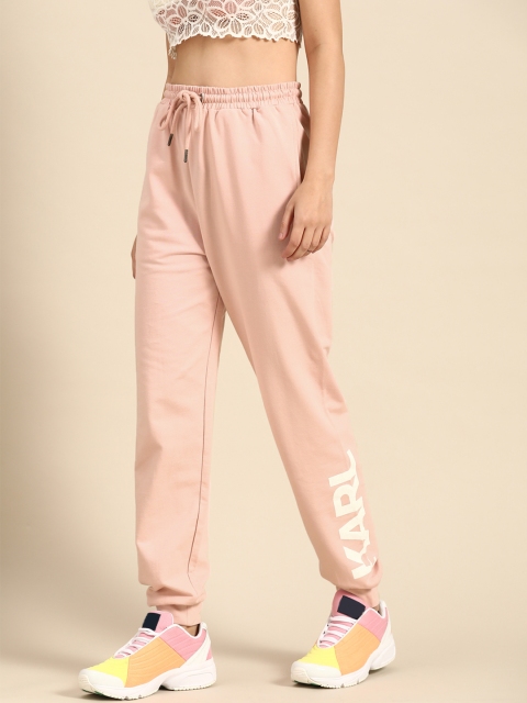 

COVER STORY Women Peach-Coloured Straight Fit Solid Pure Cotton Joggers