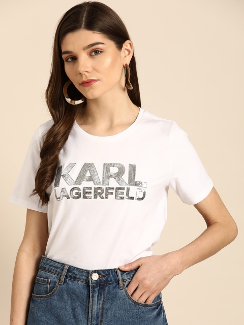 

COVER STORY Women White Pure Cotton Printed Round Neck T-shirt