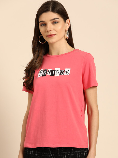 

COVER STORY Women Pink Printed Round Neck T-shirt