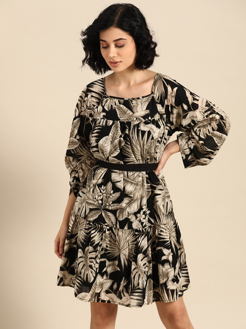 

COVER STORY Women Black Printed Pure Cotton A-Line Dress