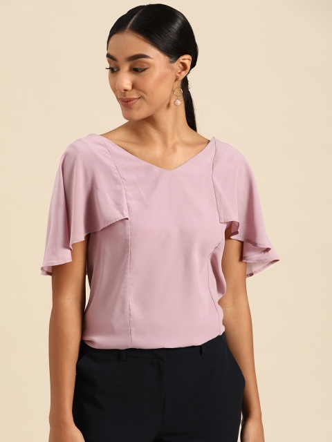 

COVER STORY Pink Solid Cape Sleeves Regular Top