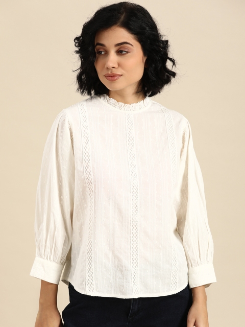 

COVER STORY Off White Self-Design Pure Cotton Regular Top