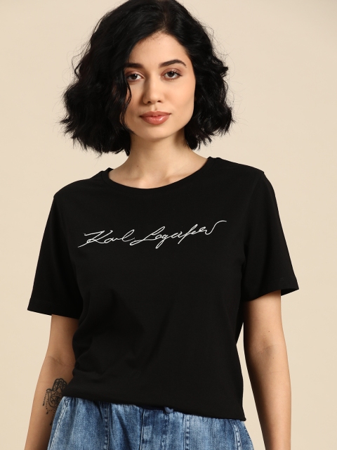 

COVER STORY Women Black Solid Round Neck T-shirt