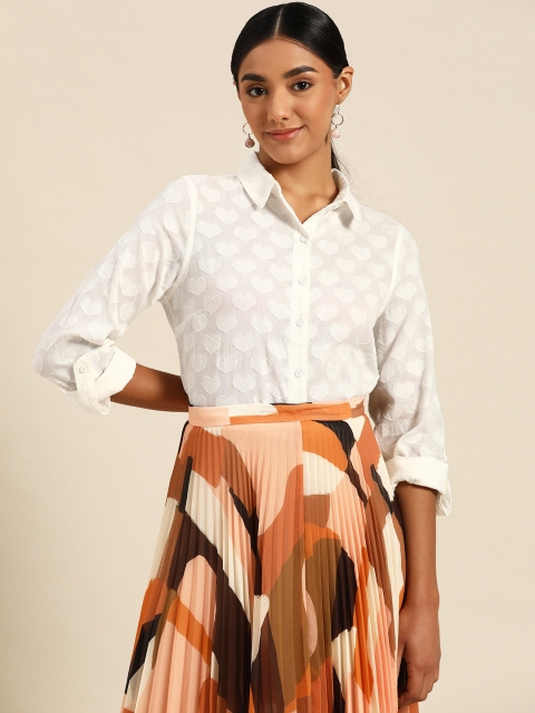 

COVER STORY Women White Pure Cotton Self Design Casual Shirt