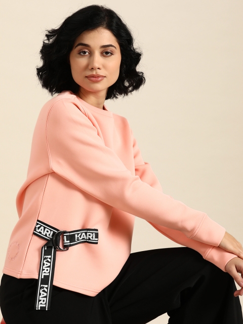 

COVER STORY Women Pink Solid Sweatshirt with Applique Detail