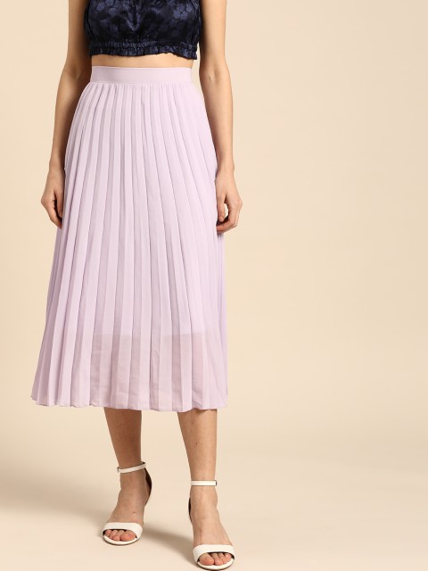 

COVER STORY Women Lavender Solid Accordion Pleat A-Line Skirt
