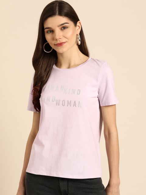 

COVER STORY Women Lavender Pure Cotton Printed Round Neck T-shirt