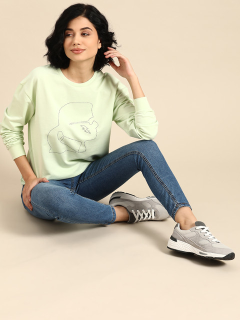 

COVER STORY Women Mint Green Karl Lagerfeld Embellished Cotton Sweatshirt