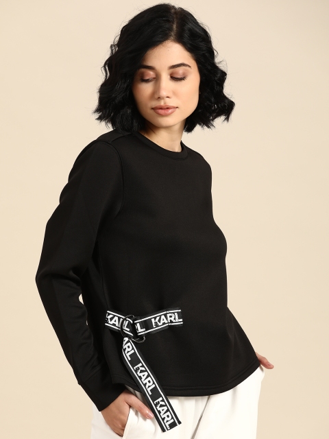 

COVER STORY Women Black Solid Sweatshirt with Applique Detail