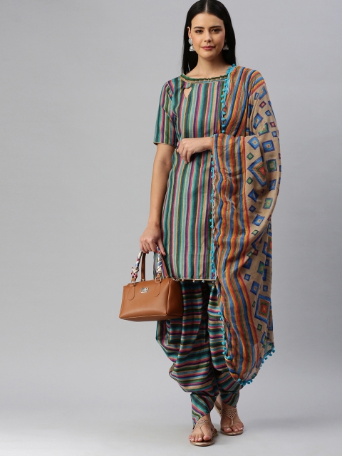 

SHAVYA Green & Blue Cotton Blend Unstitched Dress Material