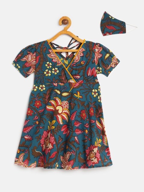 

kidcetra Girls Multicoloured Printed Fit and Flare Dress, Multi