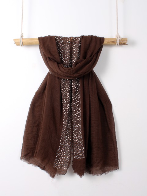 

Ayesha Women Brown Solid Scarf with Embellished Border