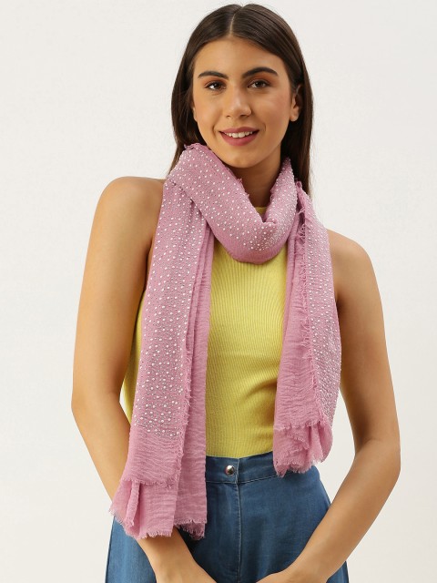 

Ayesha Women Pink Solid Scarf with Embellished Border