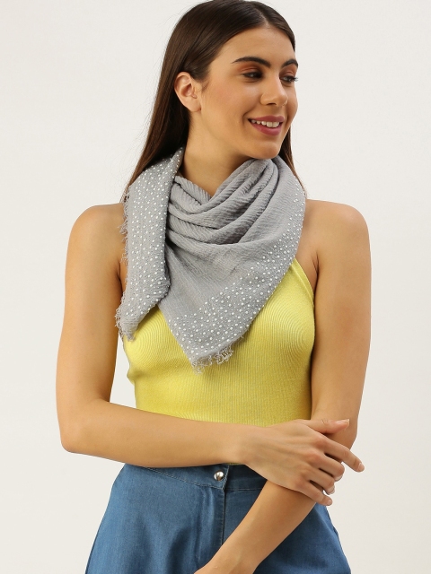 

Ayesha Women Grey Contemporary Studded Border Scarf