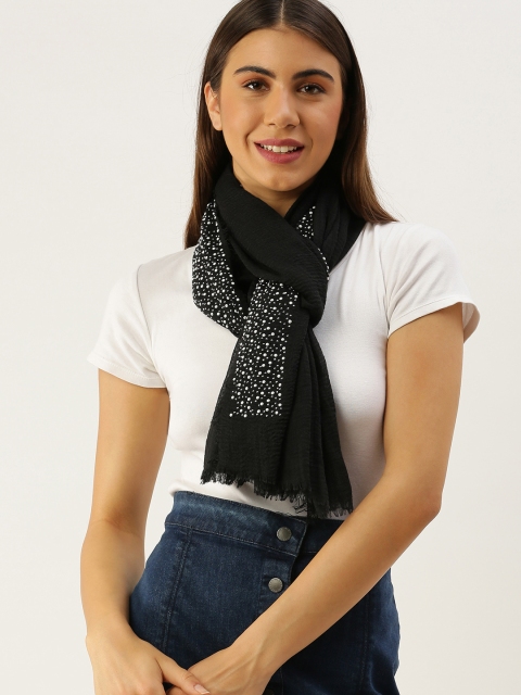 

Ayesha Women Black Solid Scarf with Embellished Border